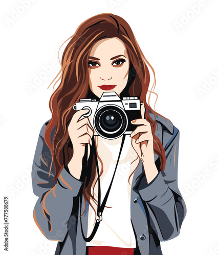 woman with camera colorful vector illustration