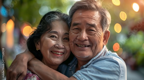couple senior family smile and happy activity together, cuddling, warm hugs, senior or adult love, married couple, warm family. Husband and wife in love so fun in important days, celebrating