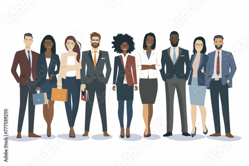 Diverse team of businessmen and businesswomen from various backgrounds collaborate harmoniously, embodying the principles of workplace diversity, inclusion, and equal opportunity  photo