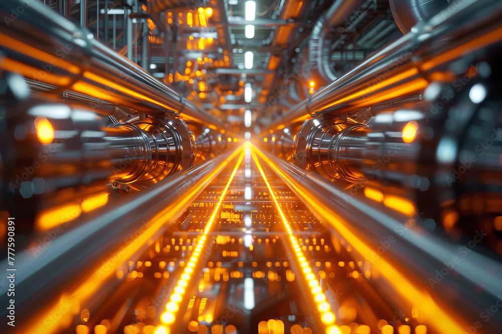 Sleek, sci-fi corridor illuminated by vibrant neon lights Sleek, sci-fi corridor illuminated by vibrant neon lights
