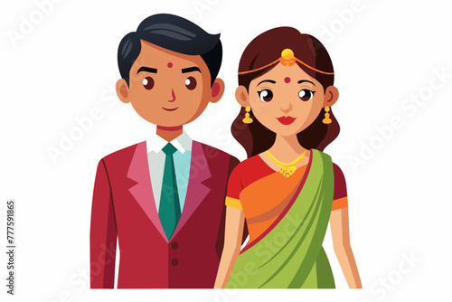 Indian slim wedding couple on white background wmen in Indian saree  photo