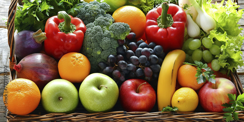 Healthy lifestyle background with many fruits photo