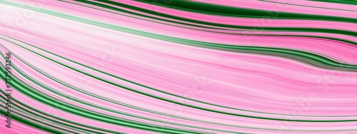Pink and green abstract painting with curved lines, fluid art