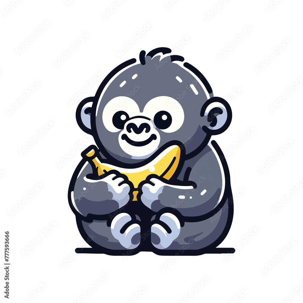 cute icon character gorilla and banana