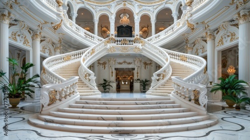 Grand White Staircase in Large Building
