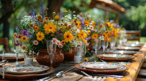 Wooden Table With Vase of Flowers