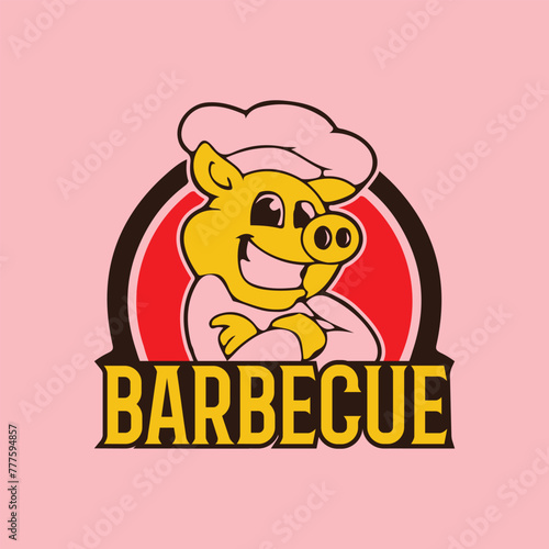 Barbecue Smoker Grill Meat Restaurant Pig Mascot Logo