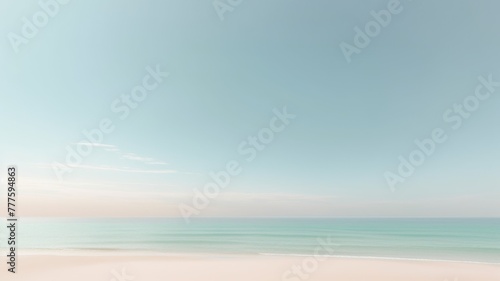 Clear blue sky sunset with glowing orange teal color horizon on calm ocean seascape background. Picturesque generative ai
