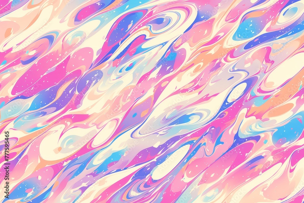 A pattern of colorful marble textures creating an abstract and playful background with swirls in pink