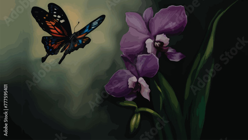 butterfly flying on orchid flower