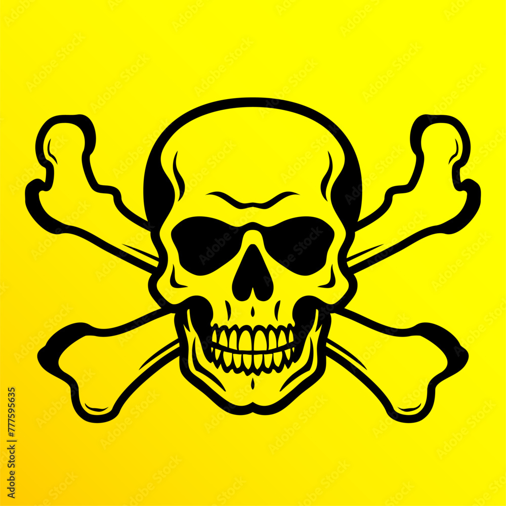 skull and crossbones on yellow background, danger or poison symbol, vector illustration skull and crossbones on yellow background, danger or poison symbol, vector illustration