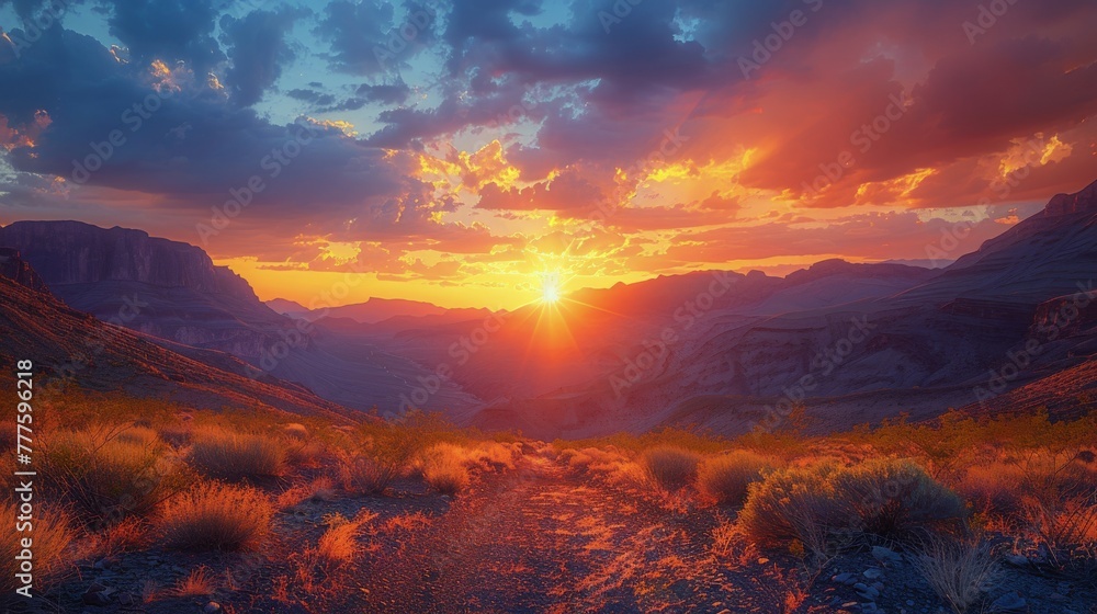 Fototapeta premium Sun Setting Over Desert Mountains