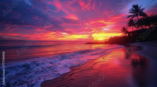 Majestic Sunset Over Lake With Mountains