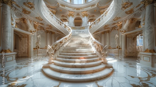 Grand White Staircase in Large Building