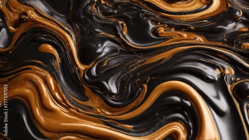 Melted Black caramel. Liquid toffee background with swirl effect