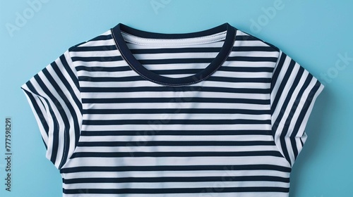 Striped T-shirt mockup in classic navy and white horizontal stripes.