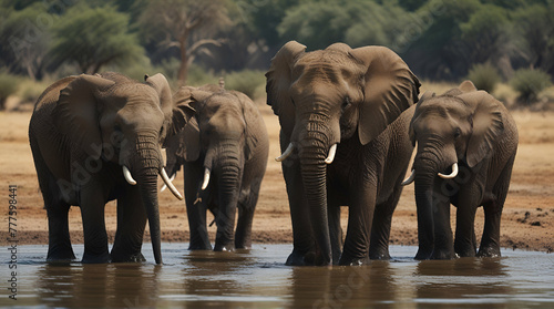 Drinking herd of Elephants .Generative AI