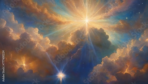 An inspirational image depicting a radiant sunrise piercing through a majestic cloudscape, invoking a sense of wonder.