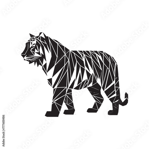 Geometric Mastery: Detailed Tiger Geometric Silhouette Illustration, Accompanied by Minimal Vector Rendering, Tiger Geometric Illustration - Minimallest Geometric Tiger Vector