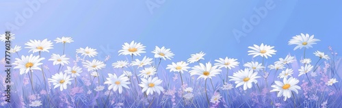 Field of Daisies and Lavenders Under Blue Sky