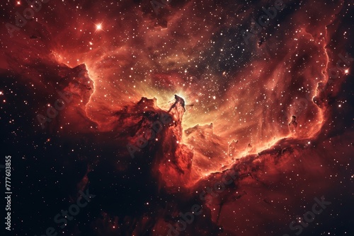 Majestic Red Nebula and Starfield