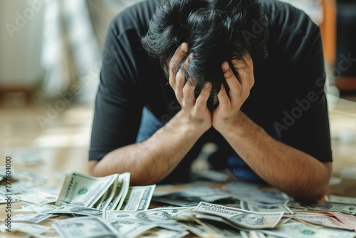 A person having a headache because of financial problem / debt photo