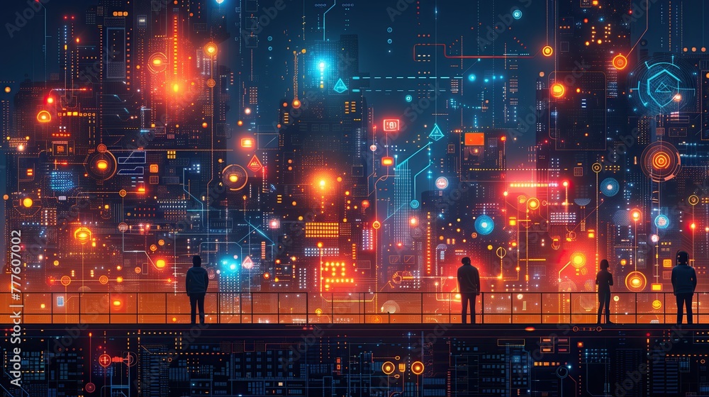 Fototapeta premium Network engineers are investigating the many signals that connect to many different electronic devices.