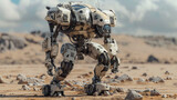 A 3D render of a desert recon mech in sandy beige and light brown camouflage armor