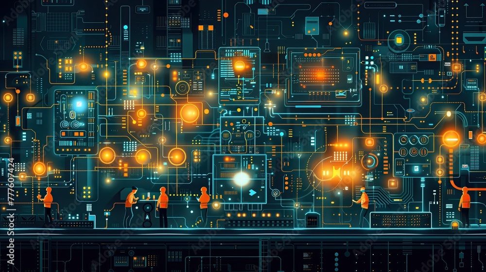 Network engineers are investigating the many signals that connect to many different electronic devices. Network engineers are investigating the many signals that connect to many different electronic devices.