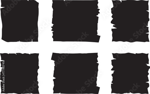Set of jagged edge rectangle shape black ripped paper sheet with scratch grunge frame photo