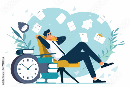 Lazy businessman procrastinates, delaying important tasks and missing crucial deadlines, a concept of the dangers of wasting time and neglecting responsibilities in the workplace