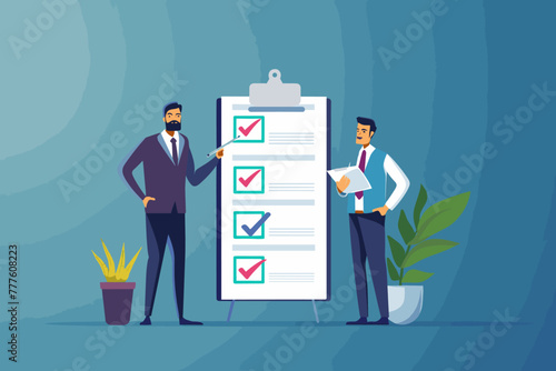 Meticulous businessman ticks off completed tasks on a checklist, executing a well-crafted business plan with precision and efficiency, a concept of successful implementation