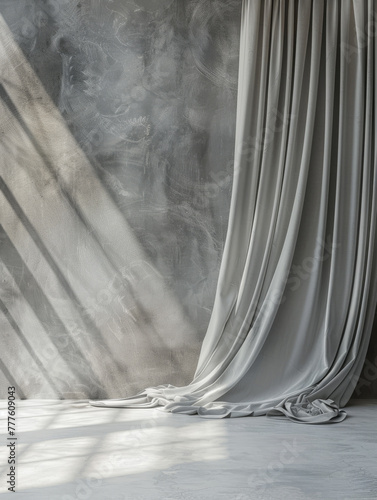 Old light gray Wall with gray fabric - Photography Backdrop, Background