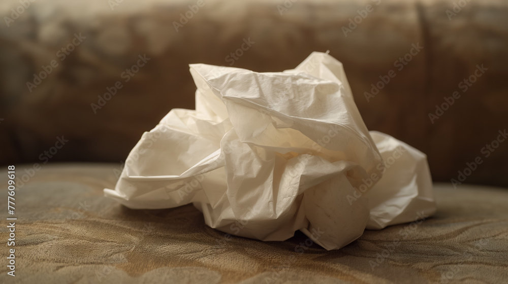 A discarded piece of crumpled paper lies on the surface of a textured couch, suggesting a moment of frustration or creativity. A discarded piece of crumpled paper lies on the surface of a textured couch, suggesting a moment of frustration or creativity.