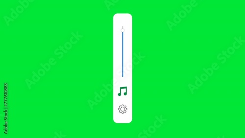 Mobile Volume up down Slider Bar animation Green screen. Sound volume level control on off mute button. speaker Sound setting Control Panel, Playback Music audio scroll slider. photo