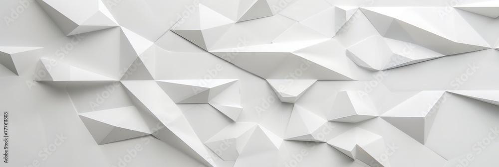 A stretched, pure white background, with a sequence of geometric forms including triangles and hexagons, arranged in a subtle, understated pattern A stretched, pure white background, with a sequence of geometric forms including triangles and hexagons, arranged in a subtle, understated pattern