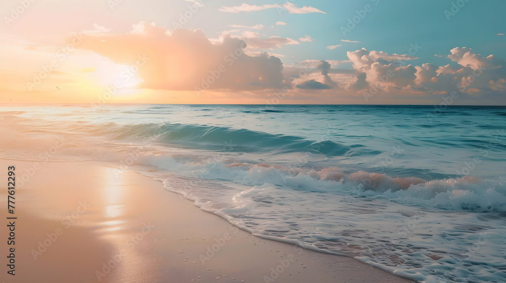 background for a banner for ocean day June 8, seascape at dawn with space for text