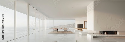 A vast, uninterrupted expanse of white, minimalist in design, creating a sense of calm and spaciousness, ideal for a sleek, modern aesthetic © Bilas AI