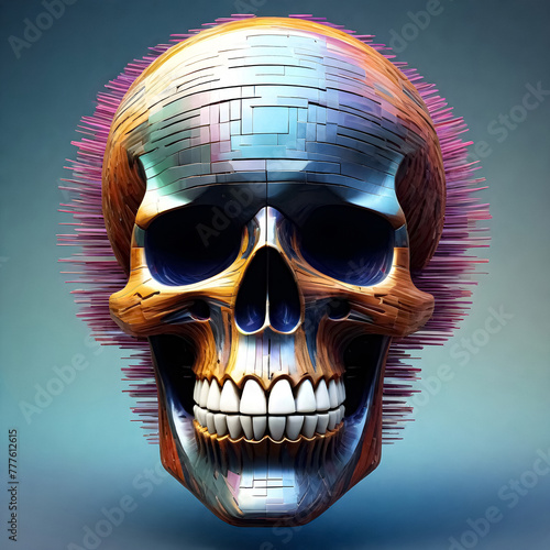 a skull with colorful spikes on it photo