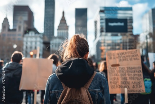 protesting on the street	 photo