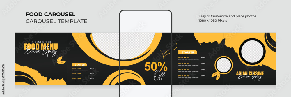 Modern Food menu social media carousel template. Instagram carousel ...