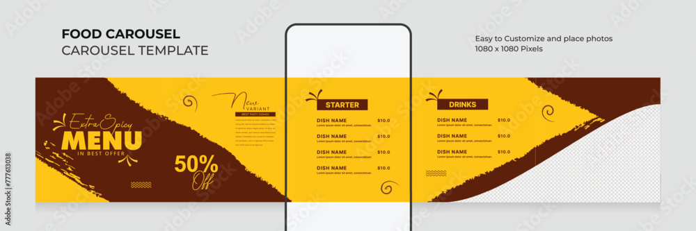 Food menu social media carousel template post. Editable food menu ...