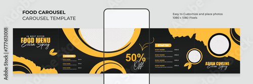 Modern Food menu social media carousel template. Instagram carousel template for food menu. Creative and minimalist food menu design. EPS vector illustration.