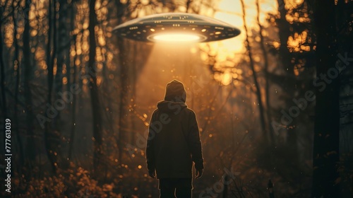 UFO Light Hovering Over Frightened Man
