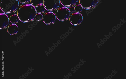 Soap bubble. Lather up. Suds. Venktor. Graphic arts. Black background. Screensaver for web design.