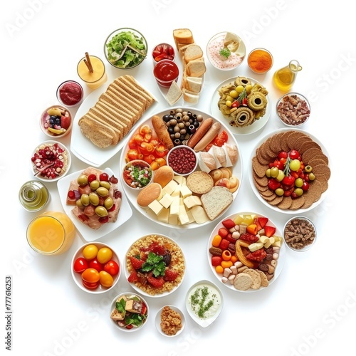 A plate of food including a variety of fruits and veggies on a white background