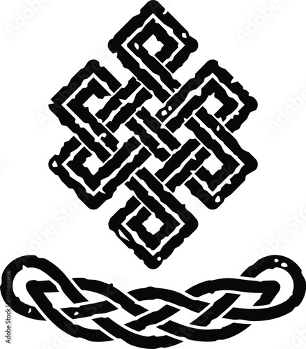 Grunge Curved Celtic Lace Border Ornament with Infinity Knot