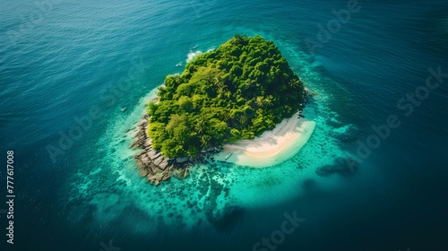 Lush tropical island with a scenic ocean view, bird eye view angle nature landscape.