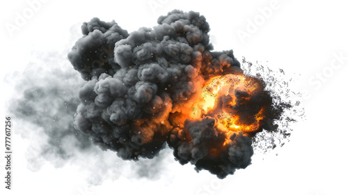 big fire mushroom cloud explosion with smoke and flames - looks like nuclear bomb or any other big explosive isolated on white background 