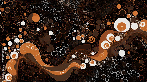 A digital art illustration of dark brown and black rotating patterns with white outlines and orange highlights. photo